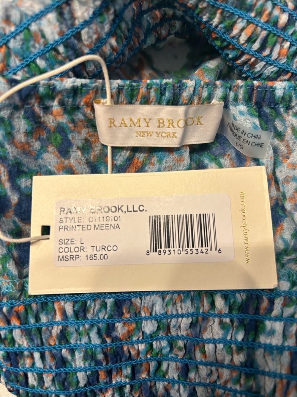 *NWT* Ramy Brook Women’s Turquoise Printed Meena Bandeau Cropped Top, Size Large - Picture 11 of 13